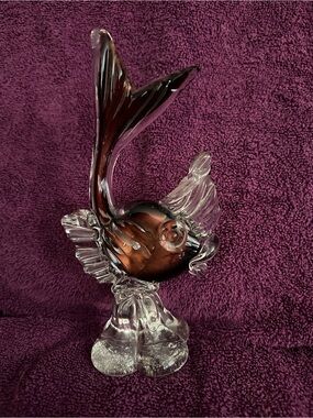Murano Amber and Clear Glass Fish Sculpture